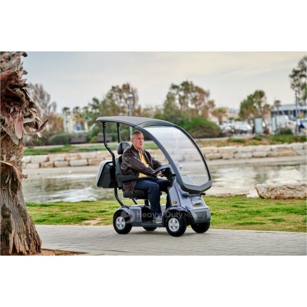 Live Style Image Side View of Gray Afiscooter C4 with Canopy Mobility Scooter