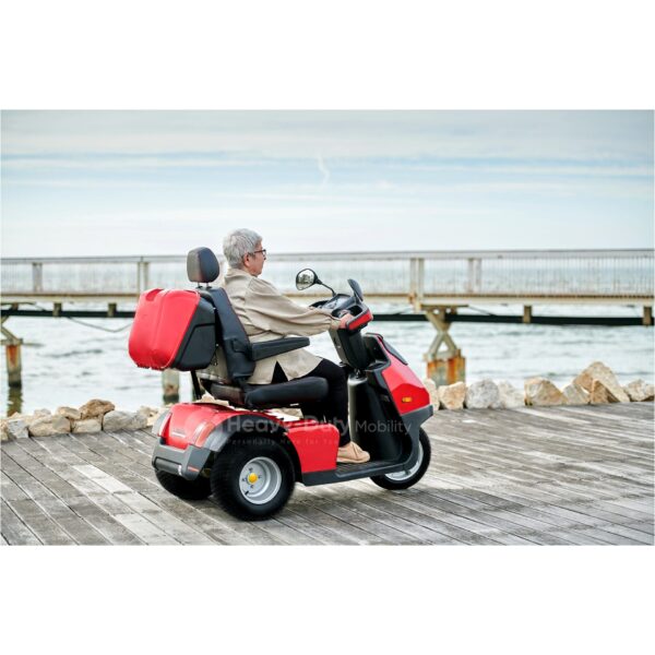 Live Style Image Back View of Red Afiscooter S3 Mobility Scooter with Golf Tire