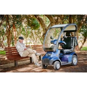 Live Style Image of Blue Afiscooter S4 with Canopy Mobility Scooter