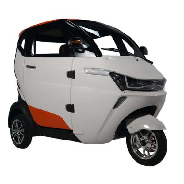 Side View of Pushpak 8000 Enclosed Cabin Three-Passenger Recreational Mobility Scooter