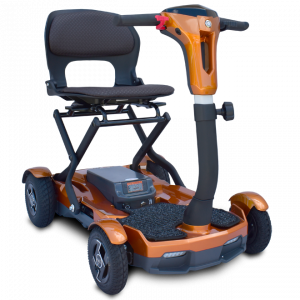 Metallic Gold Color of EV-Rider Teqno Heavy Duty Auto Folding Travel Mobility Scooter