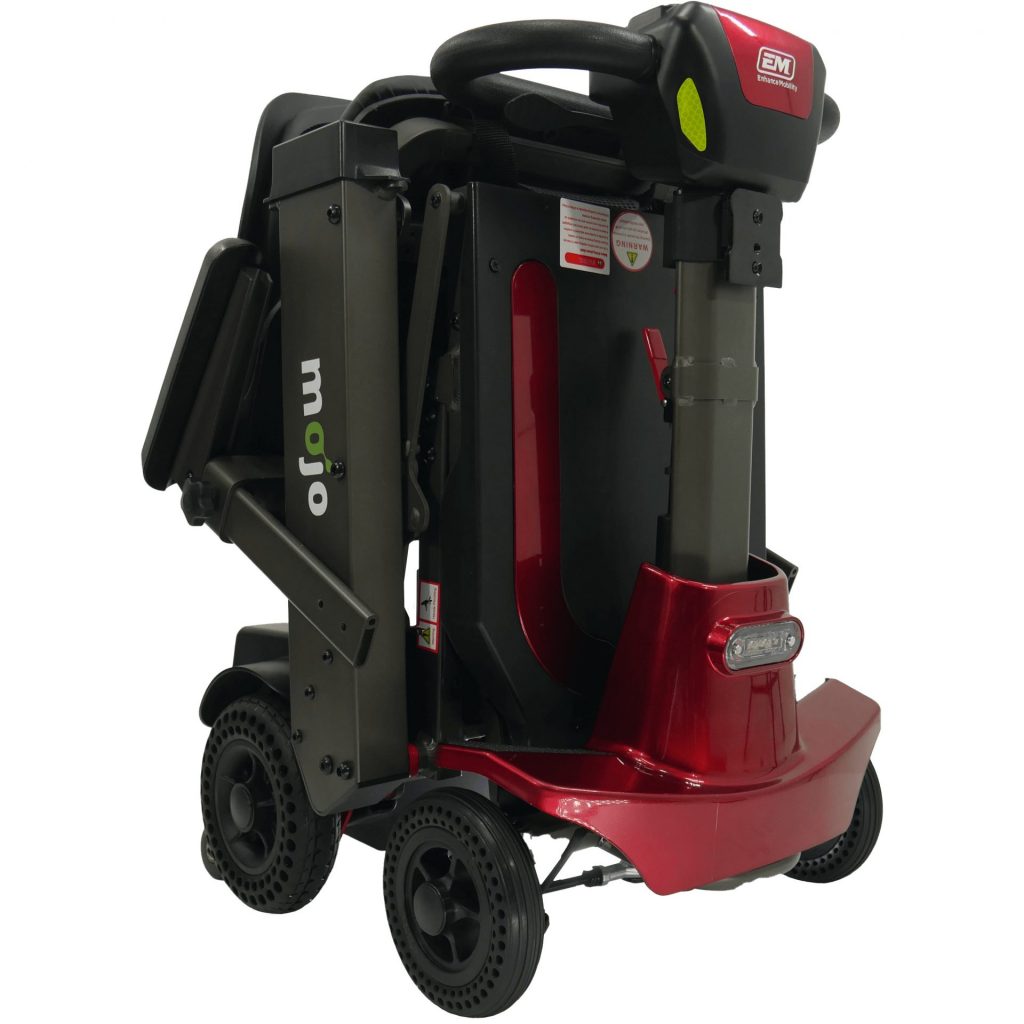Folded View of Enhance Mobility Mojo Heavy Duty Auto-Folding Mobility Scooter
