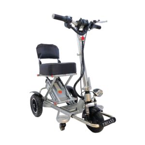 Silver Color of Enhance Mobility Triaxe Sports Heavy Duty Folding Travel Mobility Scooter