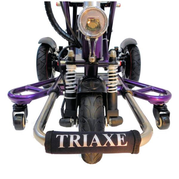 Front Tire View Enhance Mobility Triaxe Sport Heavy Duty Folding Travel Mobility Scooter