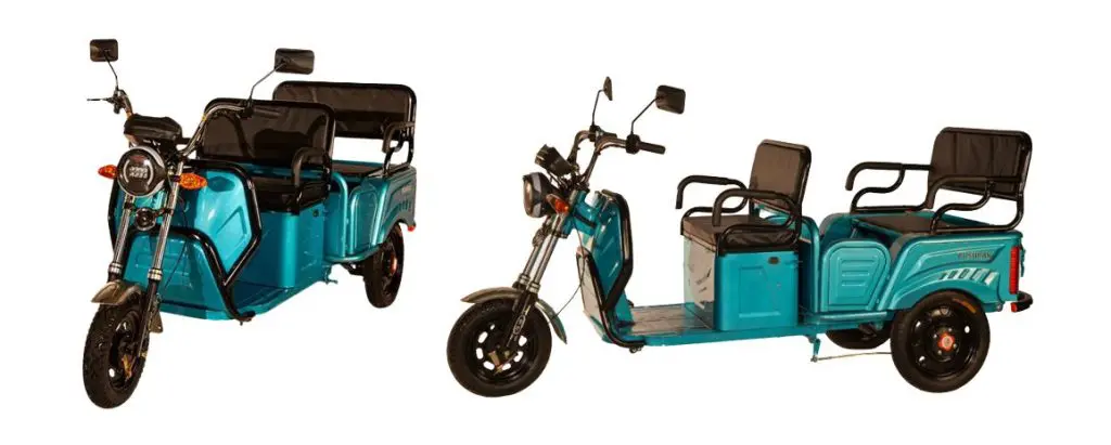 Semi side view and full side view picture of the Pushpak 6000 mobility scooter.