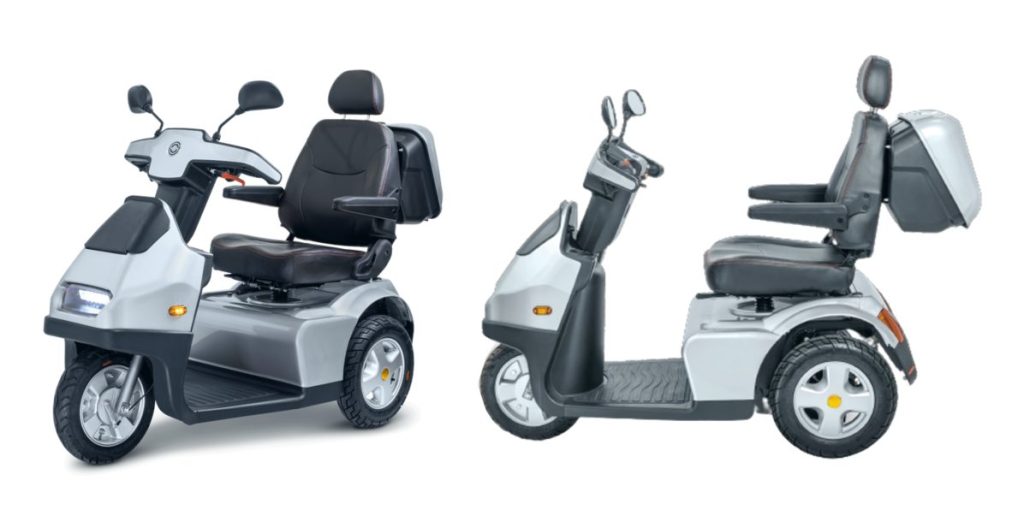 Front and side views of Afiscooter S3 mobility scooter