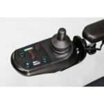 Close-up view of the EWheels EW-M45 wheelchair's joystick mount, showcasing its design and functionality