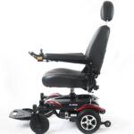 Side view of the Merits Junior wheelchair, displaying its slim design, comfortable seating, and sturdy wheels for effortless riding and turning