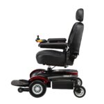 Side view of the Merits Vision CF wheelchair, displaying its slim profile, sturdy wheels, and comfortable seat, designed for smooth riding and user convenience