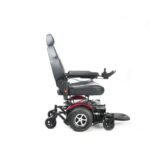 Side view of the Merits Vision Super wheelchair, highlighting its elegant and streamlined design, with emphasis on the comfortable seating and quality wheel construction for smooth navigation