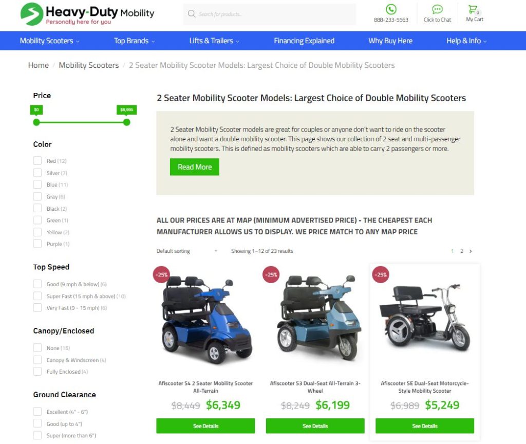 Dual Seat mobility scooter collection page