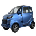 Modern Green Transporter Q Express in a deep blue hue, featuring a sleek design, durable wheels, and spacious cabin for environmentally conscious city commuting.