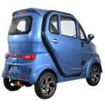 Three Quarter View of Crisp and modern Green Transporter Q Express in a vibrant blue shade, featuring a streamlined design and eco-efficient performance for urban mobility.