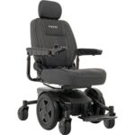 Modern Pride Mobility Jazzy EVO 613 power wheelchair in black color, featuring a contoured high-back seat, adjustable armrests, and mid-wheel drive for maneuverability.