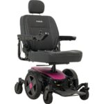 Modern power chair in sugar plum shade by Pride Mobility, Jazzy EVO 614, featuring a supportive high-back seat and easy-to-operate joystick control.