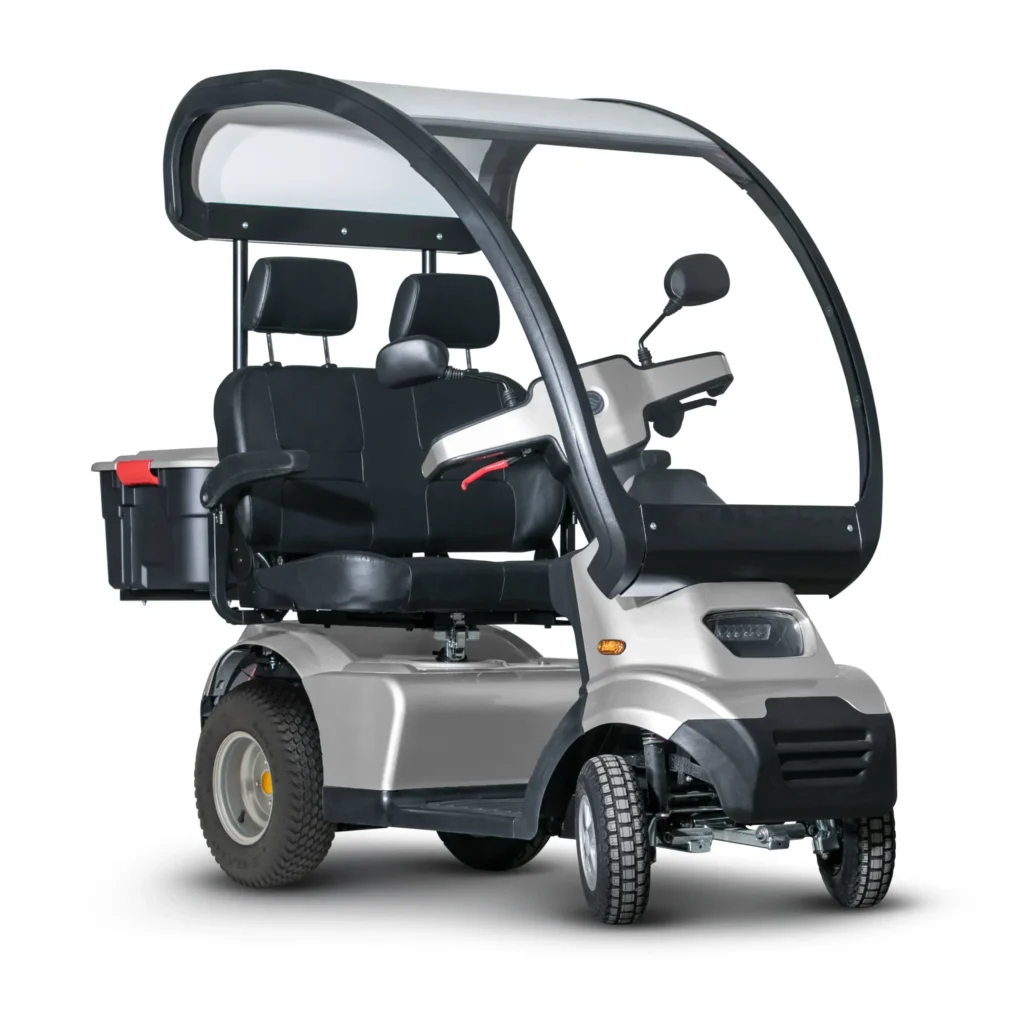 Silver Afiscooter S4 Dual Seat Mobility Scooter with Canopy and Golf Tire