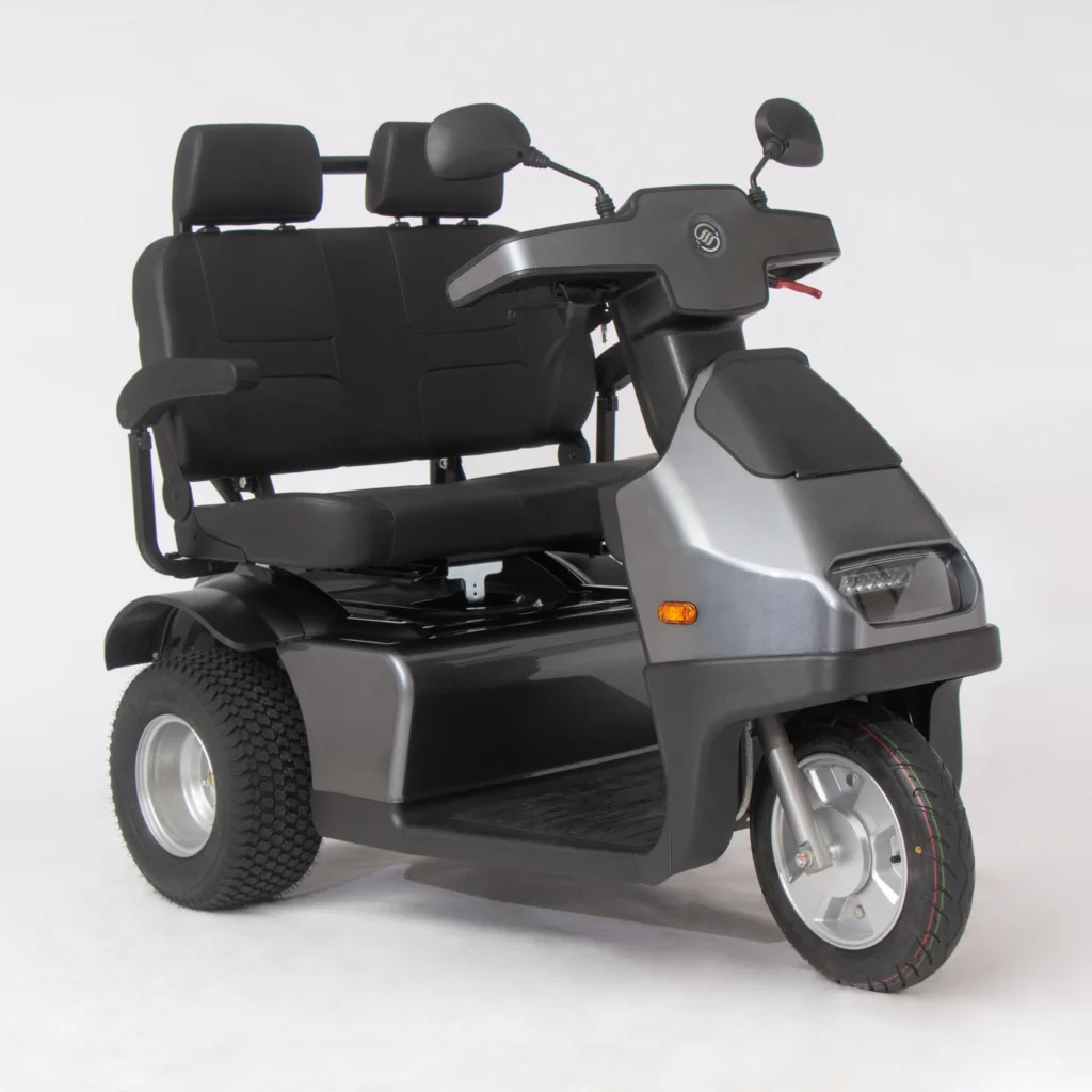 Gray Afiscooter S3 Dual Seat Mobility Scooter with Golf Tires