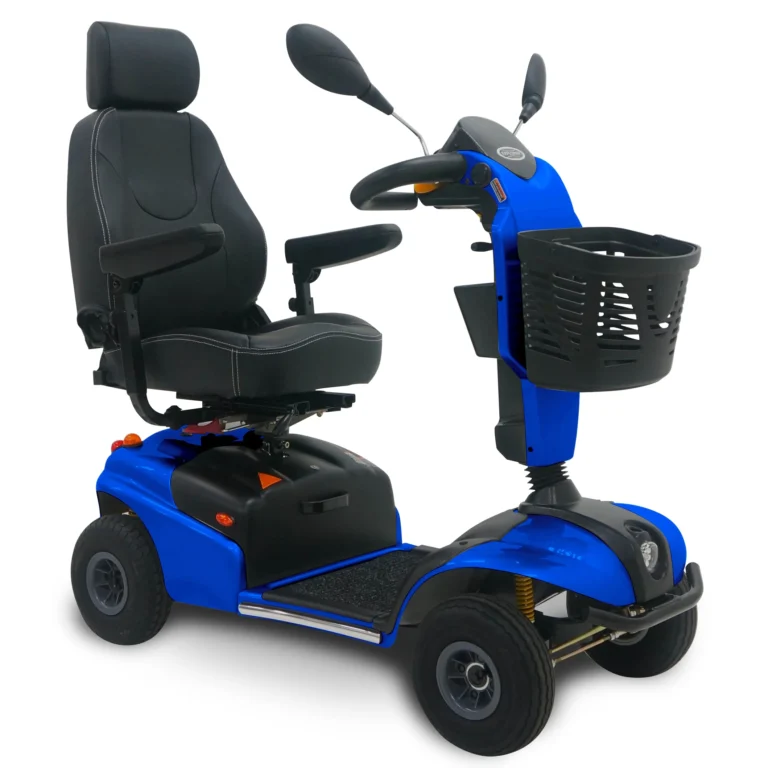 Shoprider Explorer mid-size 4-wheel mobility scooter in blue