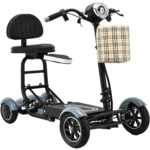 Matte Blue Bangeran Dragon Mobile scooter with dual seats and plaid basket – stay mobile and ride in comfort.