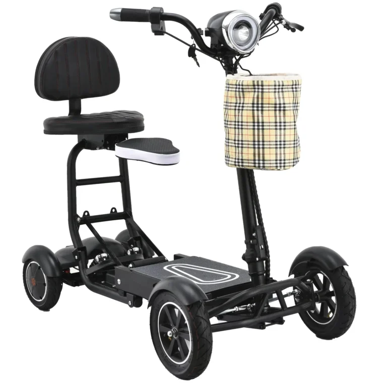 Matte Black Bangeran Dragon Mobile scooter with two seats and plaid basket – ride easy and stay mobile.