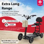 Bangeran Dragon Mobile can travel up to 12 miles with the default 7.5AH battery or extend to 48 miles with 4 batteries, maintaining a 12MPH top speed.