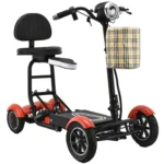 Matte Red Bangeran Dragon Mobile scooter with two seats and plaid front basket – enjoy smooth rides with style.