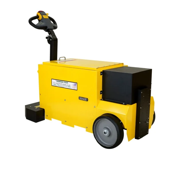 EK Tech Pony Express Electric Powered AC Tugger 25K Plus showing yellow frame and durable wheels for heavy loads