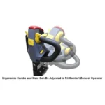 ergonomic black and yellow adjustable handle of pony express 1061 hd electric powered tugger shown in multiple tilt positions for operator comfort