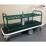 Pony Express Motorized Medical Gas Cylinder Cart with green steel frame, showing a single gas cylinder placed in one of the slots on the cart.