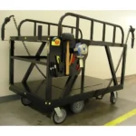 EK Tech Pony Express motorized stock picking cart with dual handle controls side tool holders and heavy duty platform
