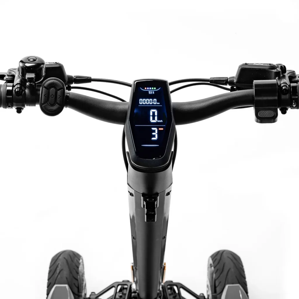 MIA SPYQE electric scooter handlebar with digital display showing speed and battery level