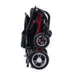 Forcemech Carbon F1 Lightweight Folding Power Wheelchair folded into a compact upright position for easy travel and storage.