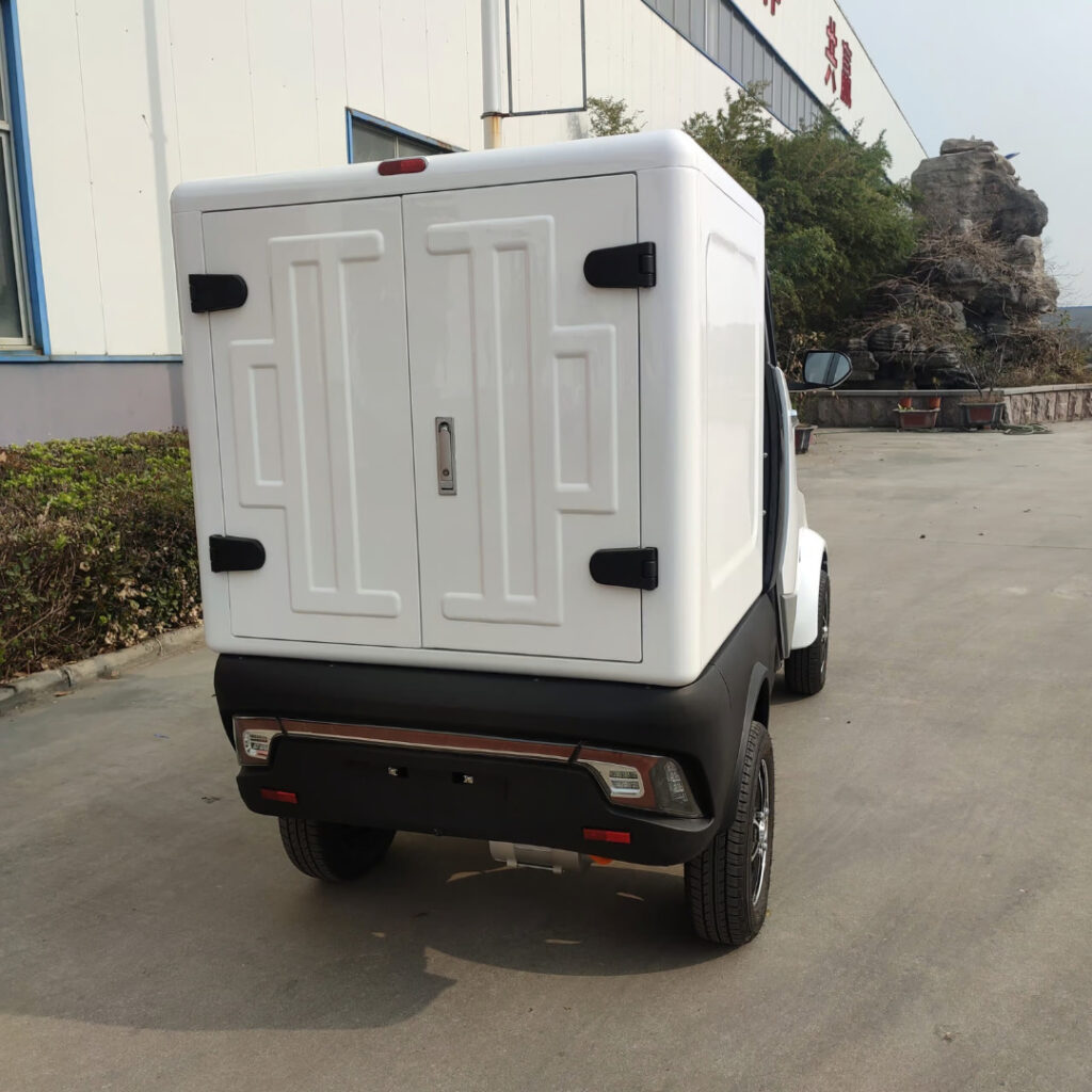 Green Transporter Electric Delivery Cargo Mini Truck Back Closed View