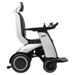 Side view of a white Forcemech ARK mobility scooter with a tall backrest and simple arm controls.