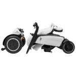 Forcemech ARK mobility scooter partly folded with the front frame separated for easy storage.