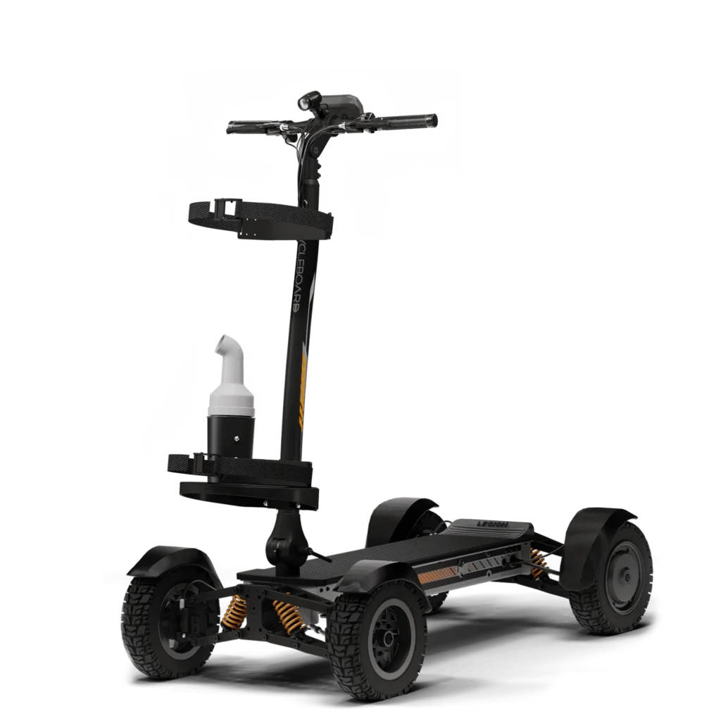 Angled Front view of Gray CycleBoard X Quad 3000 electric golf scooter