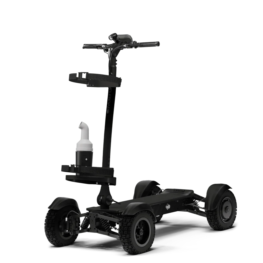 Angled Front view of Stealth CycleBoard X Quad 3000 electric golf scooter