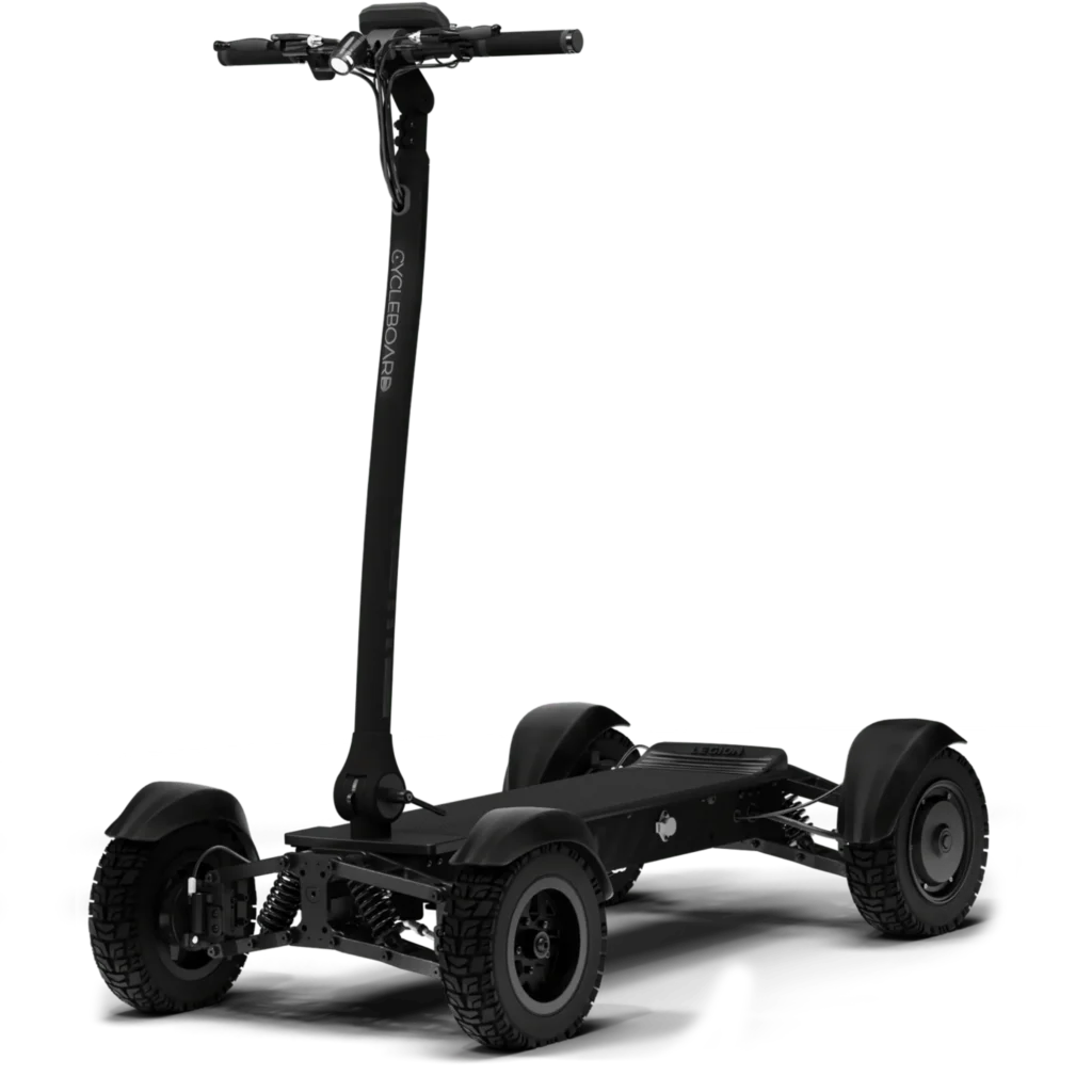 Angled view of Stealth CycleBoard X-Quad 3000 electric scooter