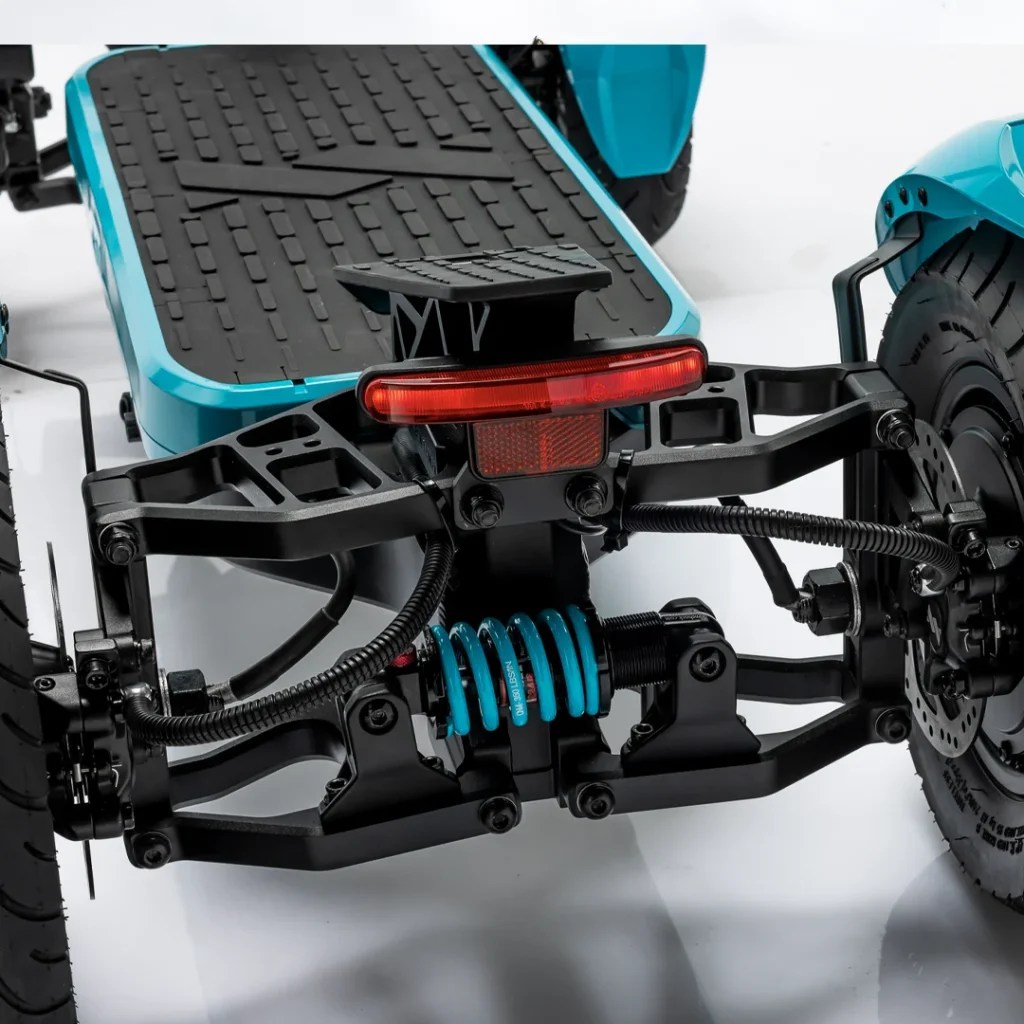 Rear suspension system of MIA SPYQE GT electric scooter designed for better control and comfort