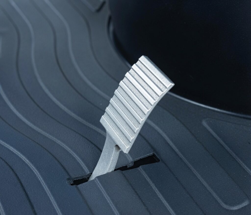 Afiscooter S foot accelerator pedal on the floor mat for riders who cannot use a hand throttle