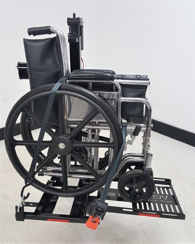 Electric Tilt n Tote platform tilted down for loading