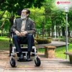 Bangeran Thunderbolt Auto Recline Folding Power Wheelchair in everyday use