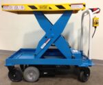 Pony Express 1052 motorized scissor lift cart side view with the platform raised