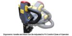 Adjustable ergonomic tiller handle with thumb wheel controls on the Pony Express 1061 Lithium