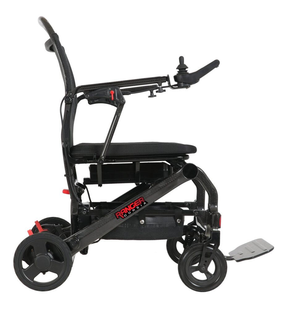 Porto Mobility Ranger Dorsia Caregiver power wheelchair, right facing side view