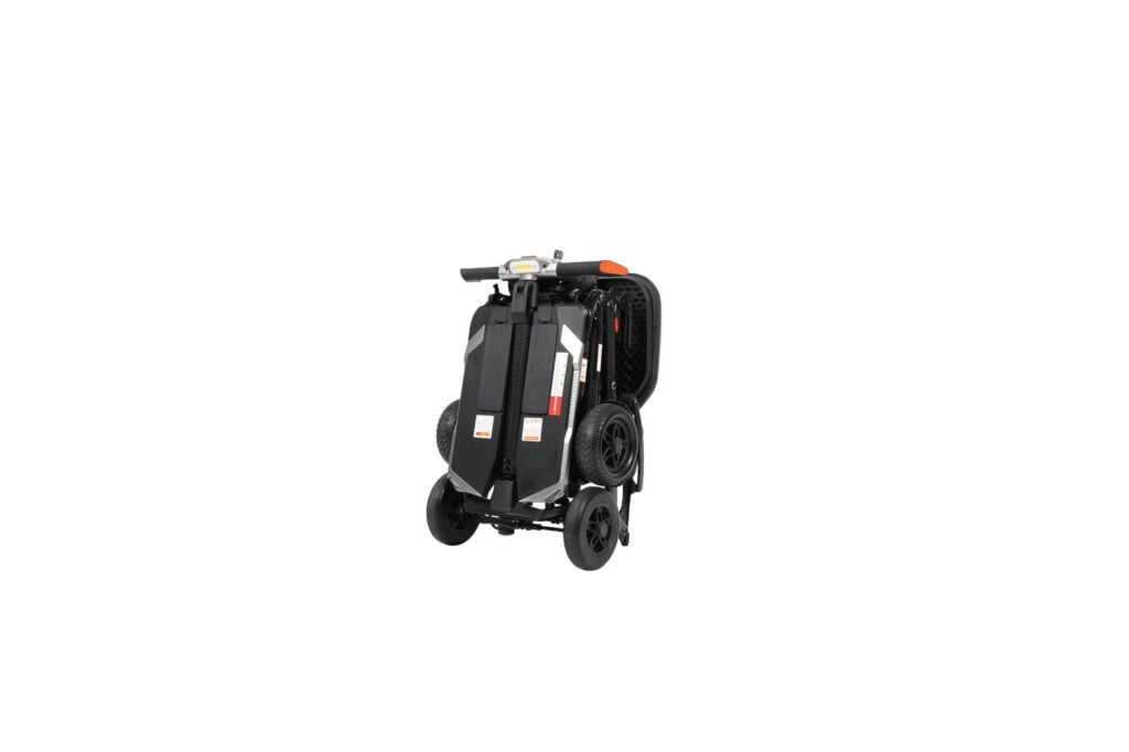 Porto Mobility Ranger Jetty scooter folded, angled front view